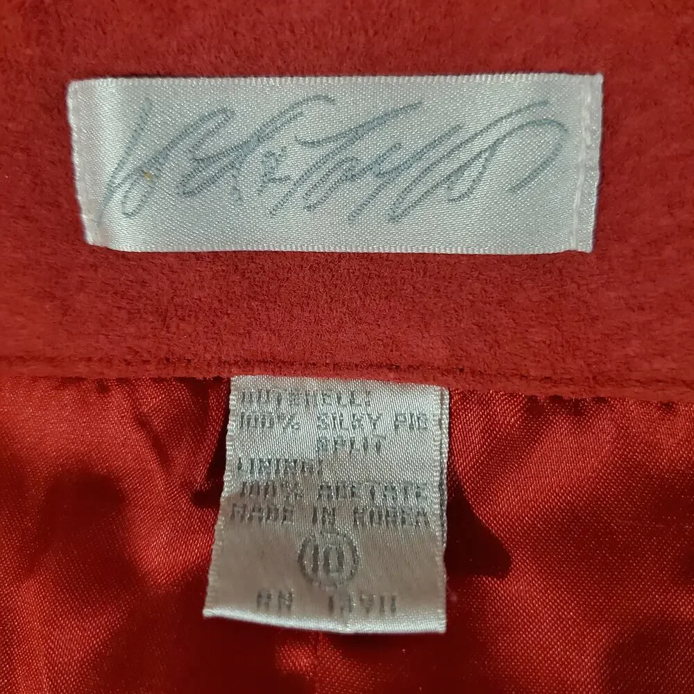 Vtg Lord & Taylor Silky Split Pig Leather Double Breasted Waistcoat Vest 10 Red